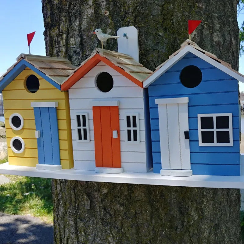 Birds of a Feather Series Brighton Beach Huts 8.25 X 17 X 5.75 Birdhouse
