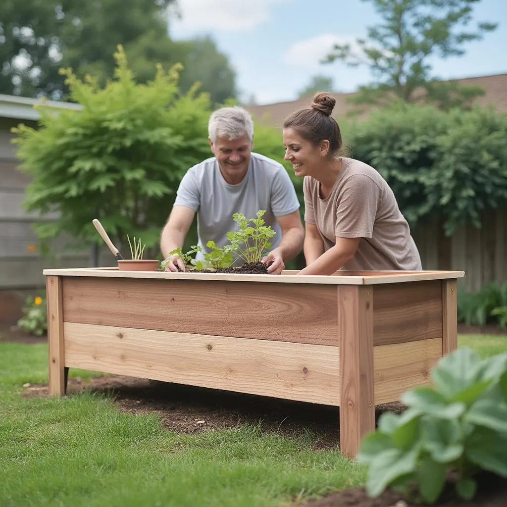 Handmade Heavy Duty Rectangular Raised Outdoor Cedar Wood Garden Planter Box with Legs, Farmhouse Flowers, Vegetables 60" 52" 46" 36" 24"6佛G