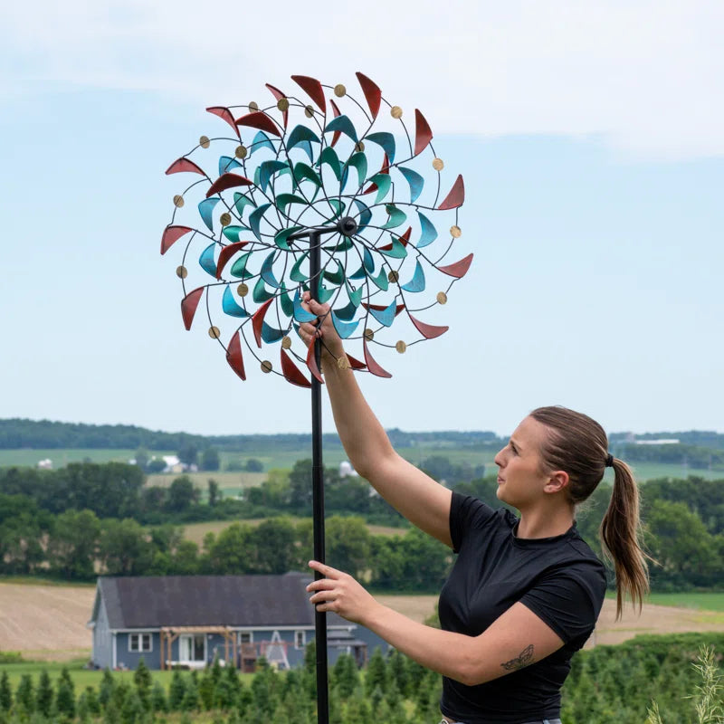 Vincenza 84" Red, Yellow, Blue, Green, and Yellow Solid Iron Wind Spinner