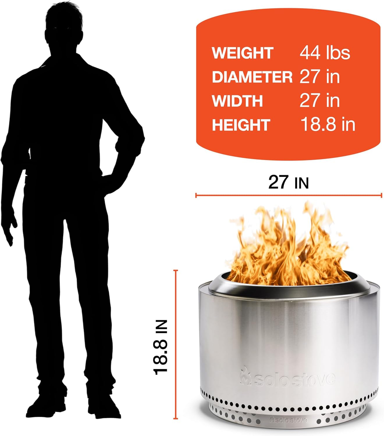 Solo Stove Yukon 2.0, 27 Inch Smokeless Fire Pit with Removable Ash Pan - Wood Burning Portable Stainless Steel Outdoor Fireplace, Stainless Steel, Ideal for 6 or More People, 38 Lbs