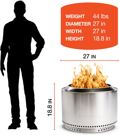 Solo Stove Yukon 2.0, 27 Inch Smokeless Fire Pit with Removable Ash Pan - Wood Burning Portable Stainless Steel Outdoor Fireplace, Stainless Steel, Ideal for 6 or More People, 38 Lbs