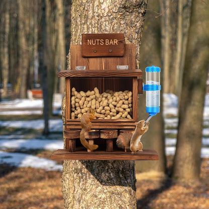 Squirrel Feeders for outside Tree Wooden Squirrel Picnic Table Feeder for Corn Peanut Hanging Chipmunk House the Nut Bar with Squirrel Water Feeder