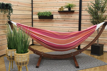 Vivere Holyoke Double Hammock with Solid Pine Arc Stand- Available in Sunbrella or Cotton