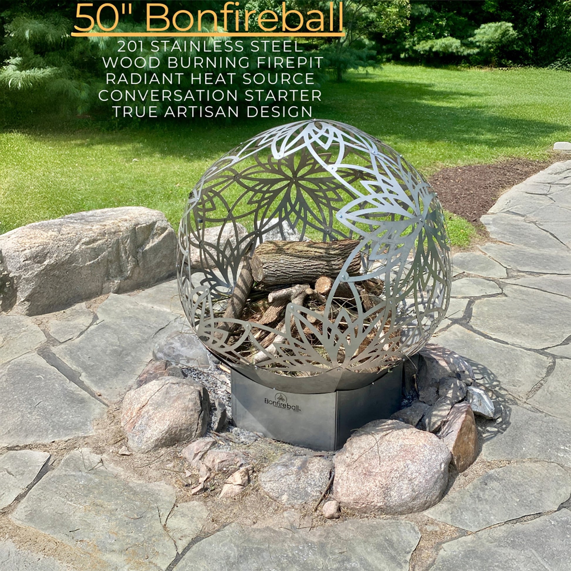  50" Lotus Bonfire Ball Stainless Steel Fire Pit