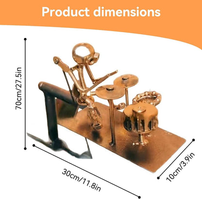 Handmade Metal Drummer Windmill, Percussionist Music Figurine Wind-Powered Kinetic Sculpture for Yard Lawn Garden Decor