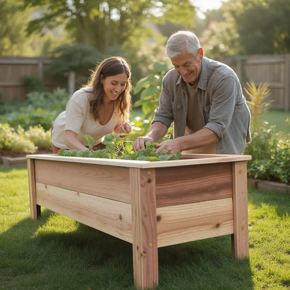 Handmade Heavy Duty Rectangular Raised Outdoor Cedar Wood Garden Planter Box with Legs, Farmhouse Flowers, Vegetables 60" 52" 46" 36" 24"6佛G