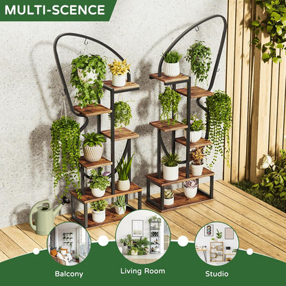 6 Tier Plant Stand Indoor Butterfly-Shaped, Tall Metal Plant Stand with 6 Plant Hooks & 12 Boards, Large Ladder Plant Shelf with Adjustable Feet for Living Room, Balcony, Garden, Art Studio (2 Pack)