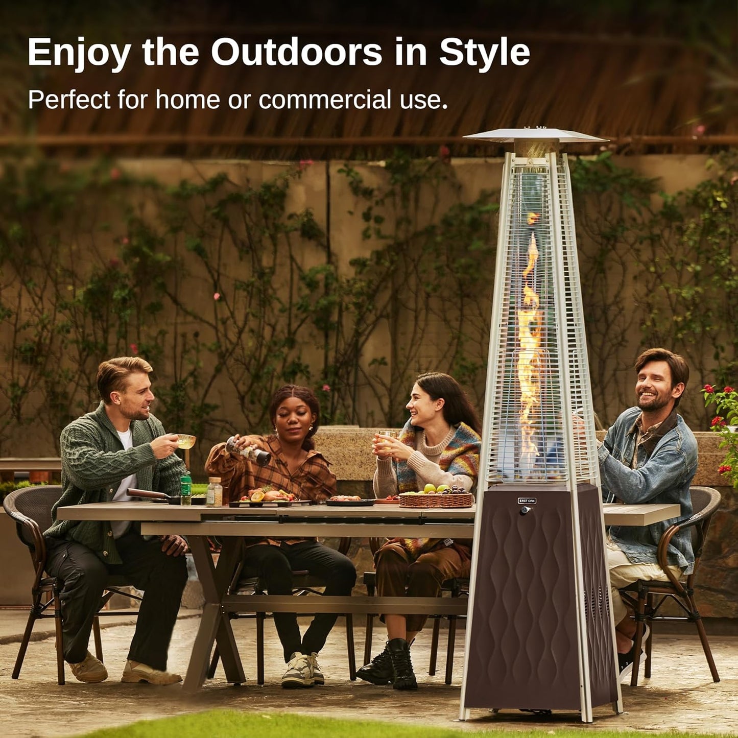 EAST OAK Pyramid Patio Heater, 48,000 BTU Outdoor Patio Heater, Quartz Glass Tube Propane Heater for Commercial & Residential, Triple Protection System, with Wheels, 2024 Upgrade, Bronze