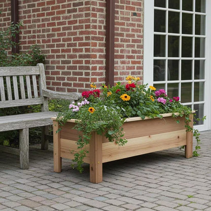 Handmade Heavy Duty Rectangular Raised Outdoor Cedar Wood Garden Planter Box with Legs, Farmhouse Flowers, Vegetables 60" 52" 46" 36" 24"6佛G