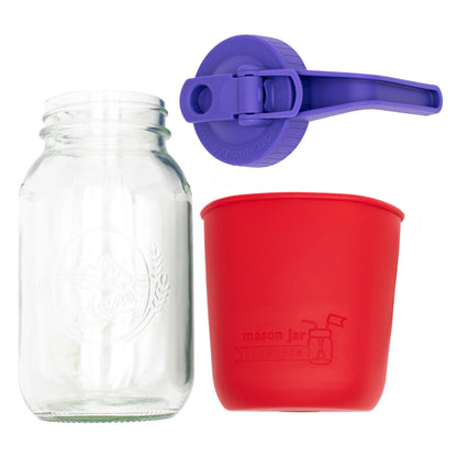 Mason Jar Lifestyle 32Oz Quart Glass Pitcher Set with Silicone Sleeve
