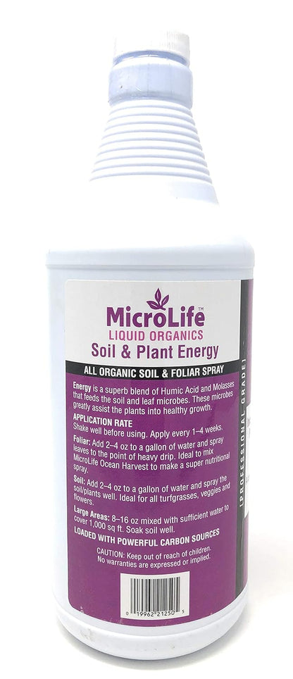 Microlife Soil & Plant Energy Liquid Organic Concentrate Humic/Fulvic Acid & Molasses Foliar Spray or Root Stimulator, 1 QT