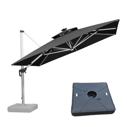 Square Cantilever Umbrella with Base, Outdoor Umbrellas with Lights