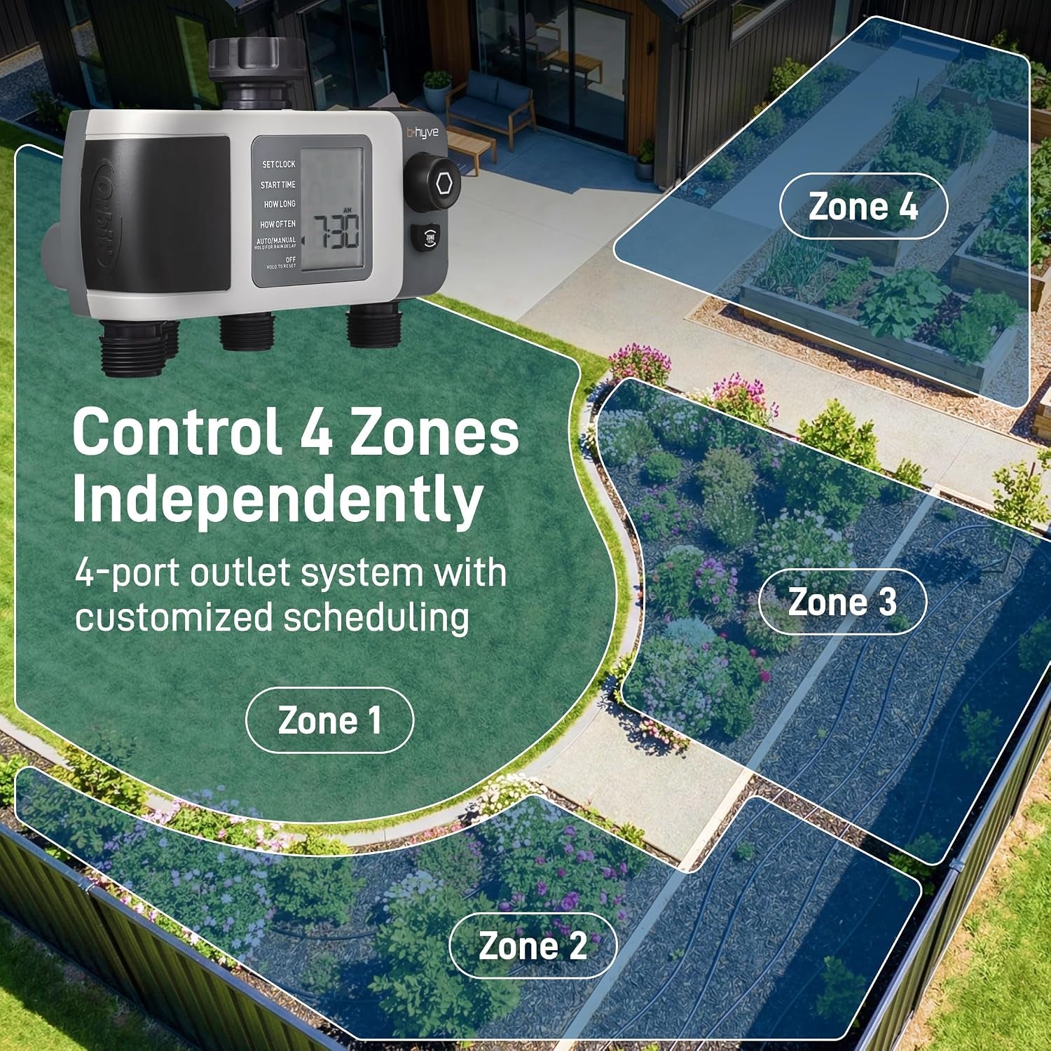 Orbit B-Hyve XD 4-Port Smart Hose Watering Timer with Wi-Fi Hub - App Controlled Irrigation Timer - Smart Weathersense Auto Watering - Multi Valve Yard Irrigation System - 24639