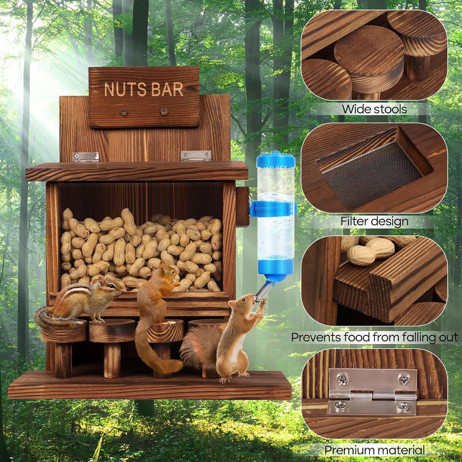 Squirrel Feeders for outside Tree Wooden Squirrel Picnic Table Feeder for Corn Peanut Hanging Chipmunk House the Nut Bar with Squirrel Water Feeder