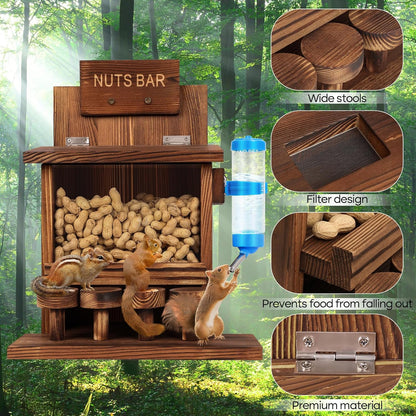 Squirrel Feeders for outside Tree Wooden Squirrel Picnic Table Feeder for Corn Peanut Hanging Chipmunk House the Nut Bar with Squirrel Water Feeder