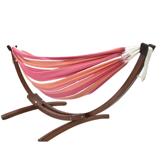 Vivere Holyoke Double Hammock with Solid Pine Arc Stand- Available in Sunbrella or Cotton
