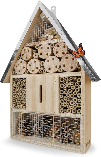 Premium Weatherproof Insect Hotel - Durable Bug House, Bee Home Box for Garden - Ideal Habitat for Bees, Ladybirds, Butterflies - Enhance Biodiversity & Eco-Balance