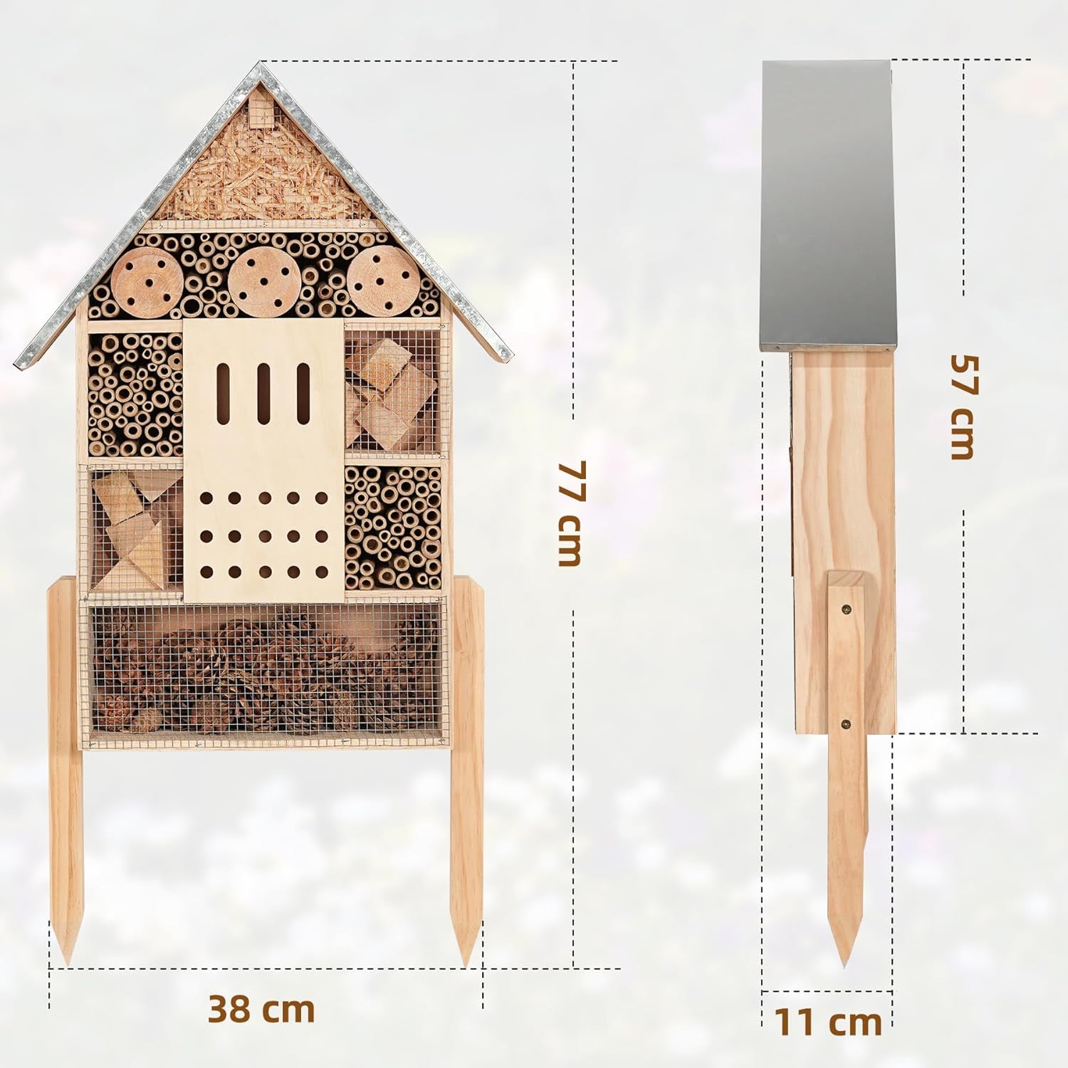 Extra Large Wooden Insect House with Stakes,Wood Mason Bee Butterfly House,Insect Hotel,An Outdoor Bamboo Habitat for Ladybugs Live,Bee Box,Butterfly Habitat for Garden and Yard,30" H X15 W