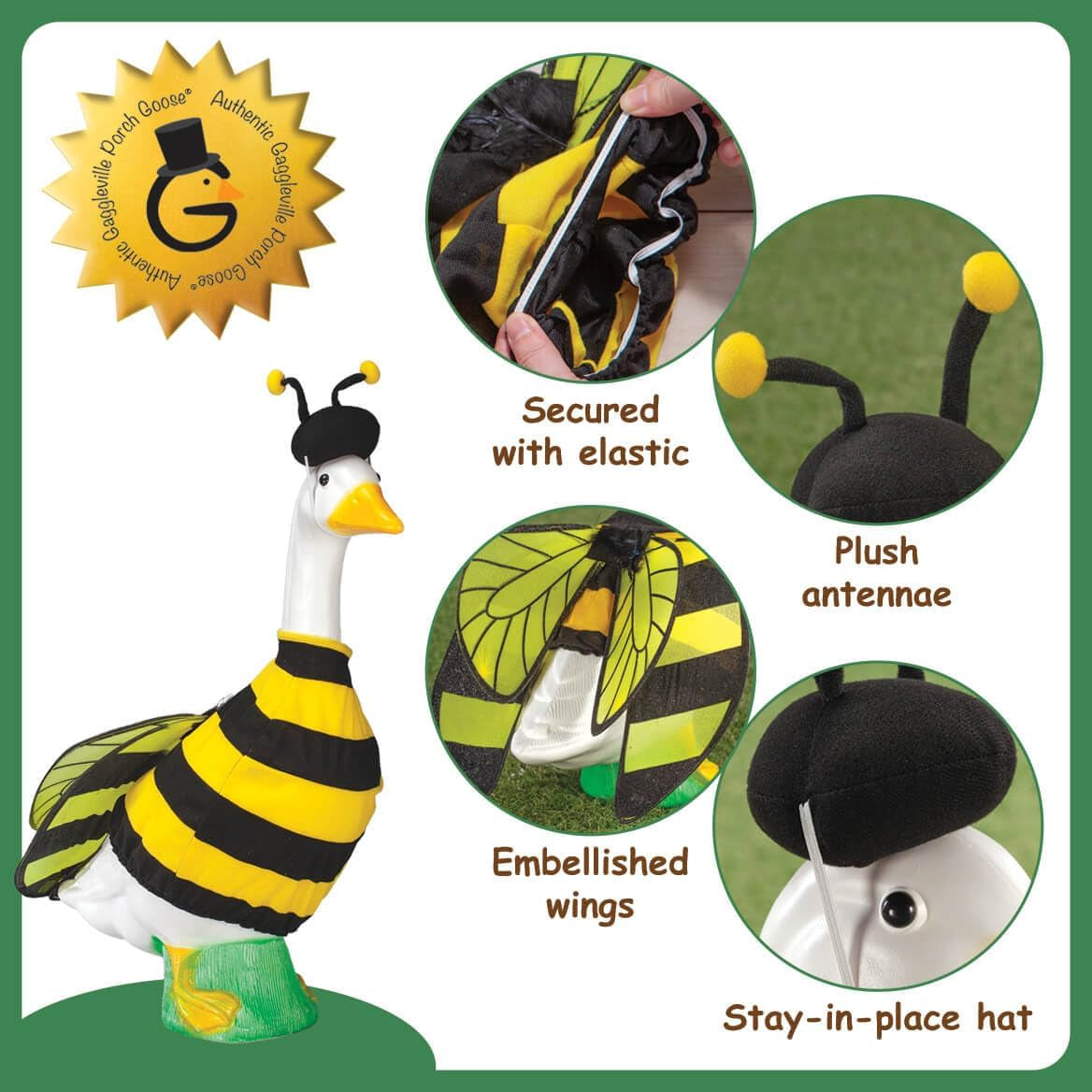 Gaggleville Bumble Bee Goose Outfit, Fits Large 23" H Statue