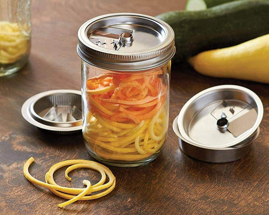 Jarware Stainless Steel 3-In-1 Spiralizer for Wide Mouth Mason Jars