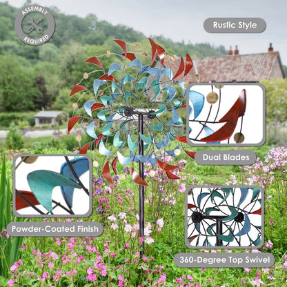 Vincenza 84" Red, Yellow, Blue, Green, and Yellow Solid Iron Wind Spinner