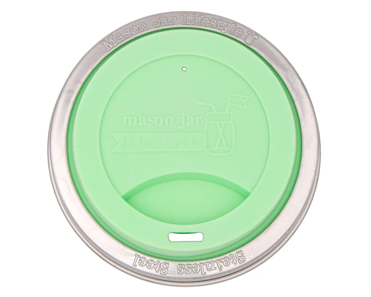 Silicone Drinking Lid with Stainless Steel Band for Mason Jars
