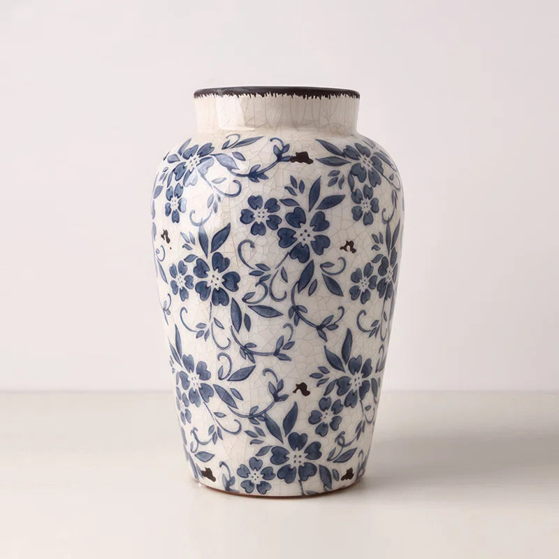 Cleto Handmade Ceramic Blue and White Porcelain Ceramic Table Vase / Ginger Jar