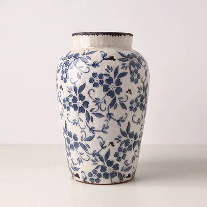 Cleto Handmade Ceramic Blue and White Porcelain Ceramic Table Vase / Ginger Jar