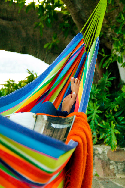 Hammock, Patio Porch Hammock, Rainbow Hammock, Colorful Garden Hammock, Cotton Canvas Hammock, Outdoor Hammock, Adult Large Fabric Hammock
