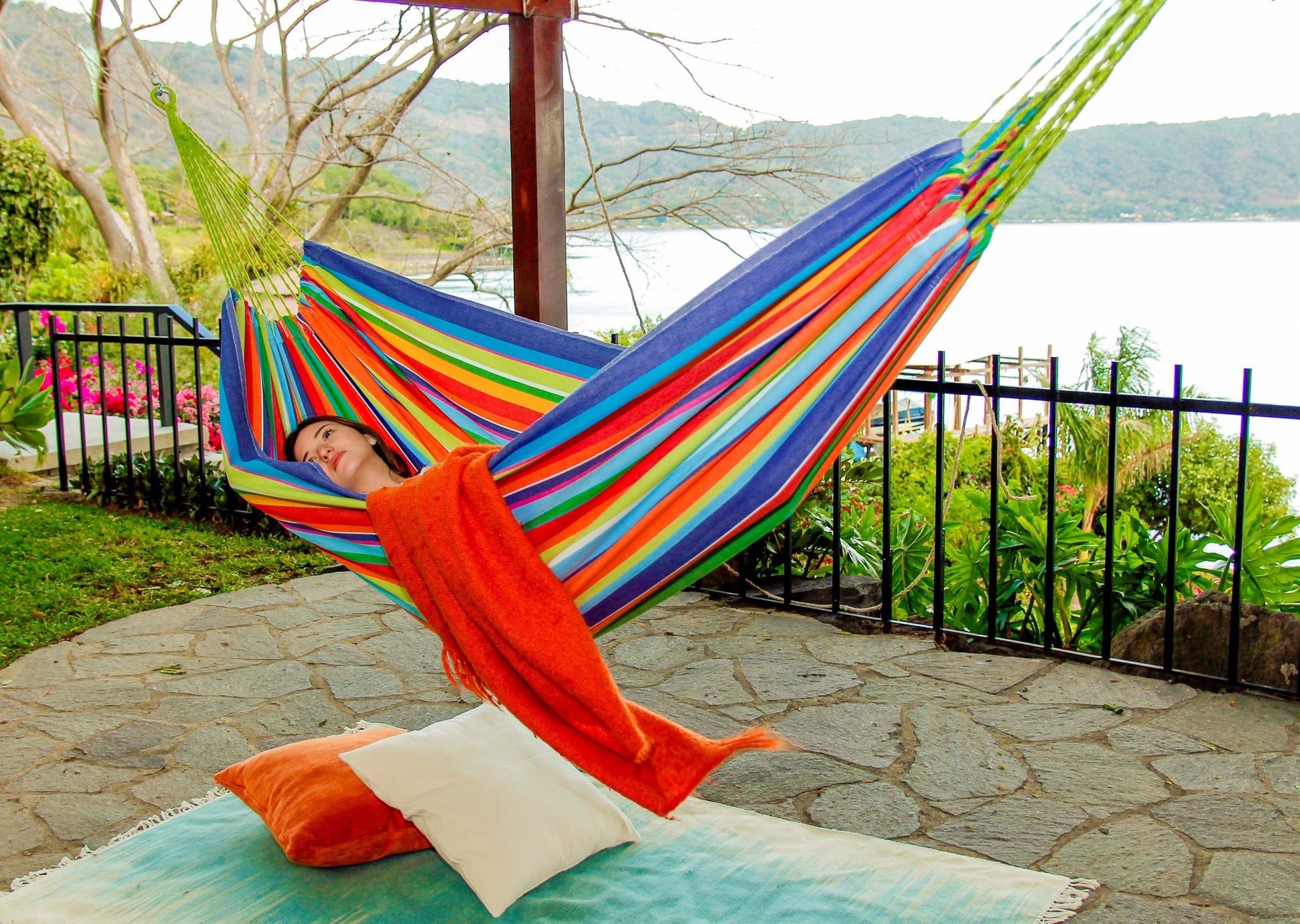 Hammock, Patio Porch Hammock, Rainbow Hammock, Colorful Garden Hammock, Cotton Canvas Hammock, Outdoor Hammock, Adult Large Fabric Hammock