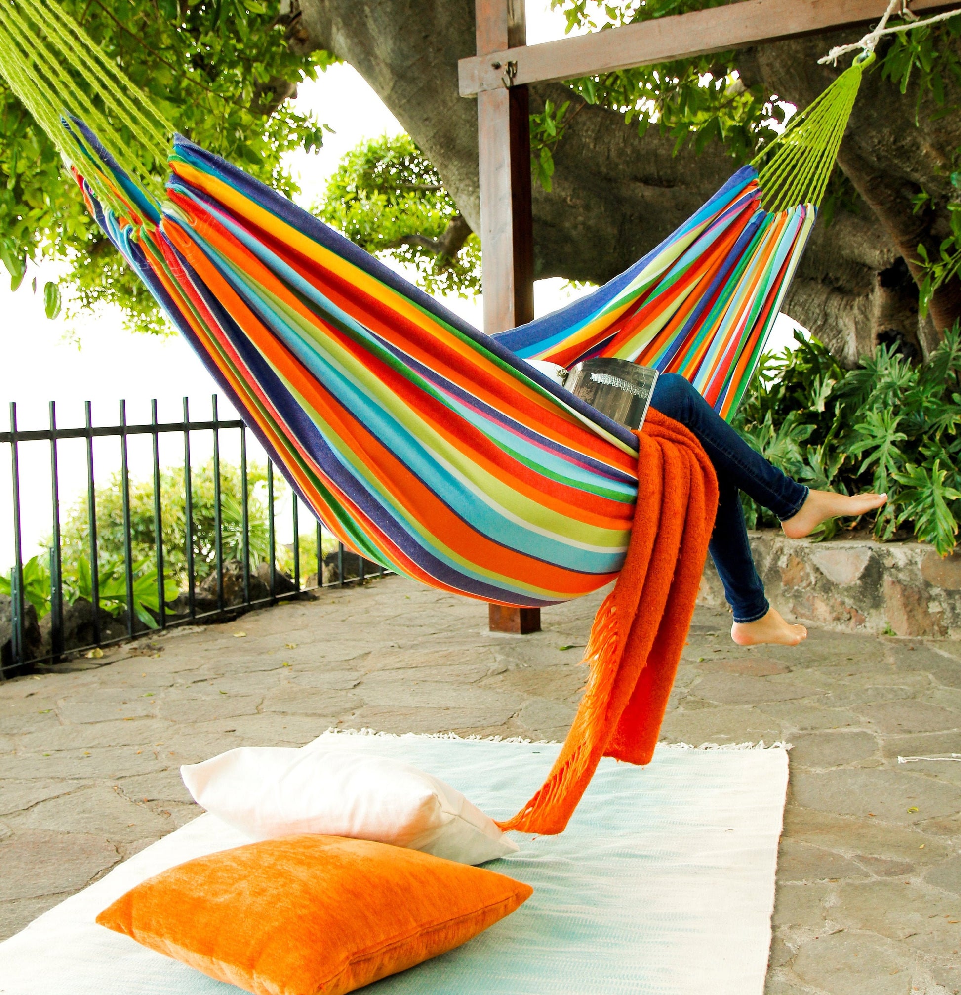 Hammock, Patio Porch Hammock, Rainbow Hammock, Colorful Garden Hammock, Cotton Canvas Hammock, Outdoor Hammock, Adult Large Fabric Hammock