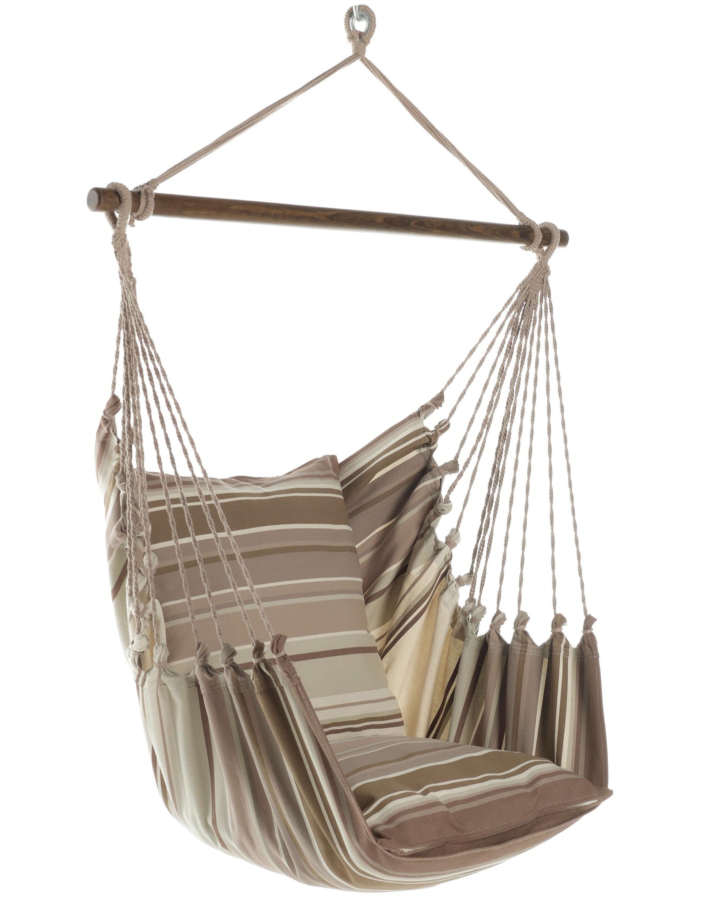 Handmade Cotton Hammock Chair Swing, Mocha Brown Stripes, 300 Lbs Capacity