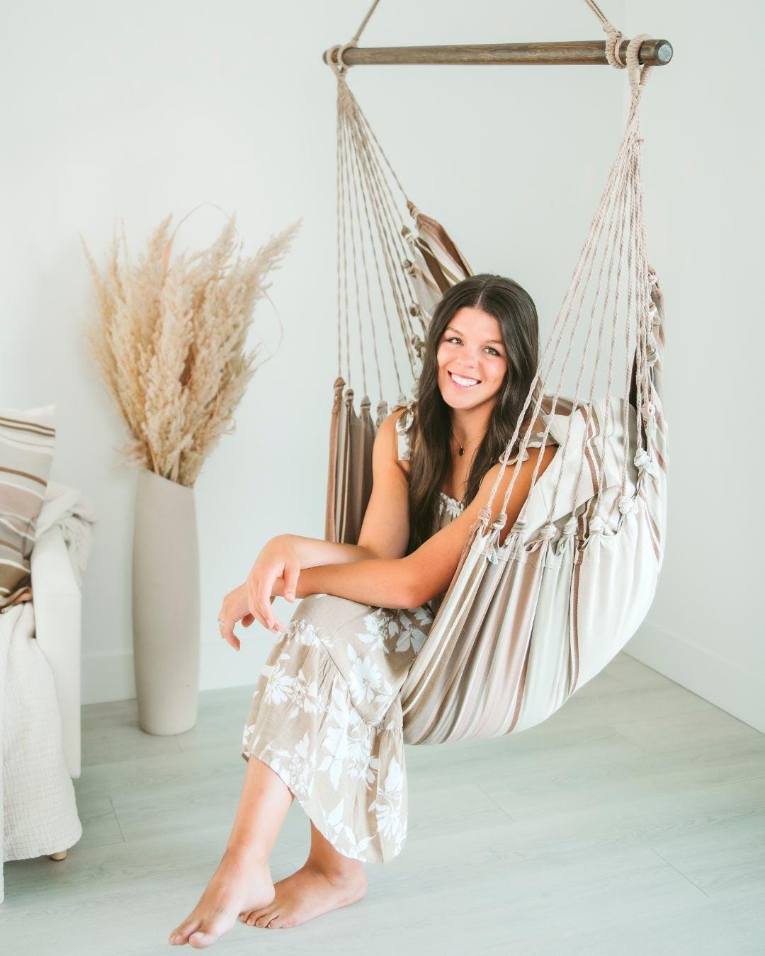Handmade Cotton Hammock Chair Swing, Mocha Brown Stripes, 300 Lbs Capacity