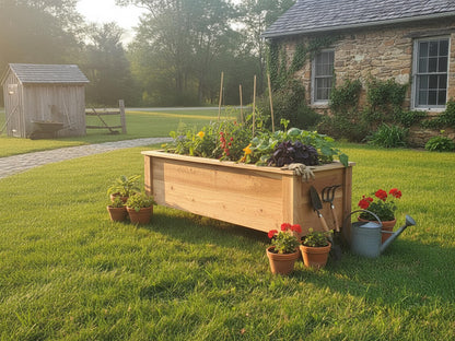 Handmade Heavy Duty Rectangular Raised Outdoor Cedar Wood Garden Planter Box with Legs, Farmhouse Flowers, Vegetables 60" 52" 46" 36" 24"6佛G