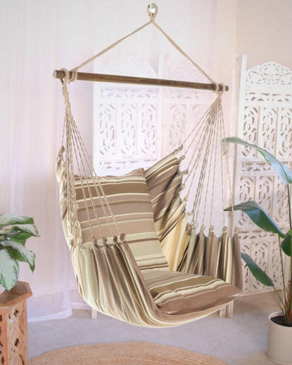 Handmade Cotton Hammock Chair Swing, Mocha Brown Stripes, 300 Lbs Capacity