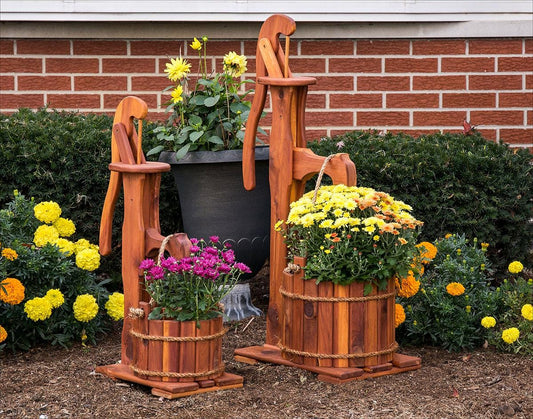 Eastern Red Cedar Pump Planter - Rustic Vintage Style Garden Planter - Small or Large - Made in USA