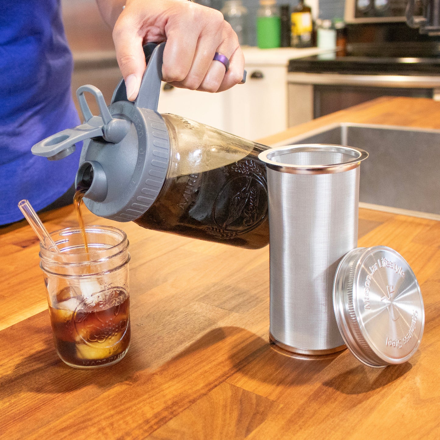 Cold Brew Coffee & Tea Maker Stainless Steel Filter with Lid for Mason Jars