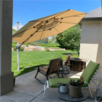 Round Cantilever Umbrella with Base, Outdoor Umbrellas with Lights