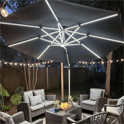 Round Cantilever Umbrella with Base, Outdoor Umbrellas with Lights
