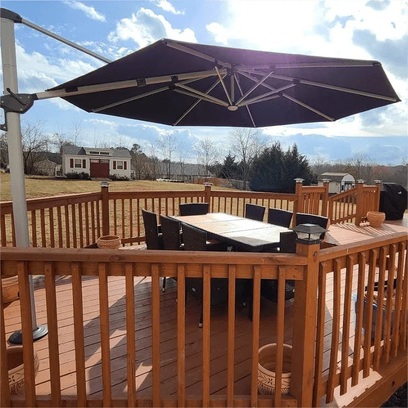 Round Cantilever Umbrella with Base, Outdoor Umbrellas with Lights