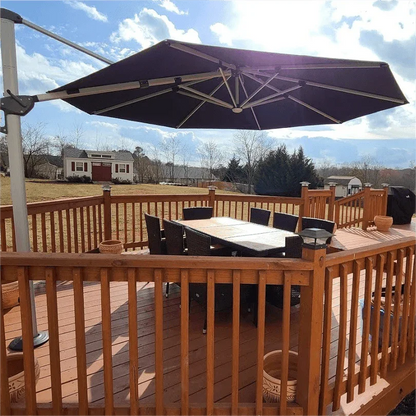 Round Cantilever Umbrella with Base, Outdoor Umbrellas with Lights