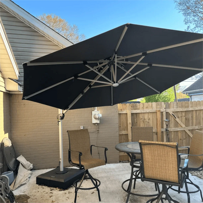 Round Cantilever Umbrella with Base, Outdoor Umbrellas with Lights