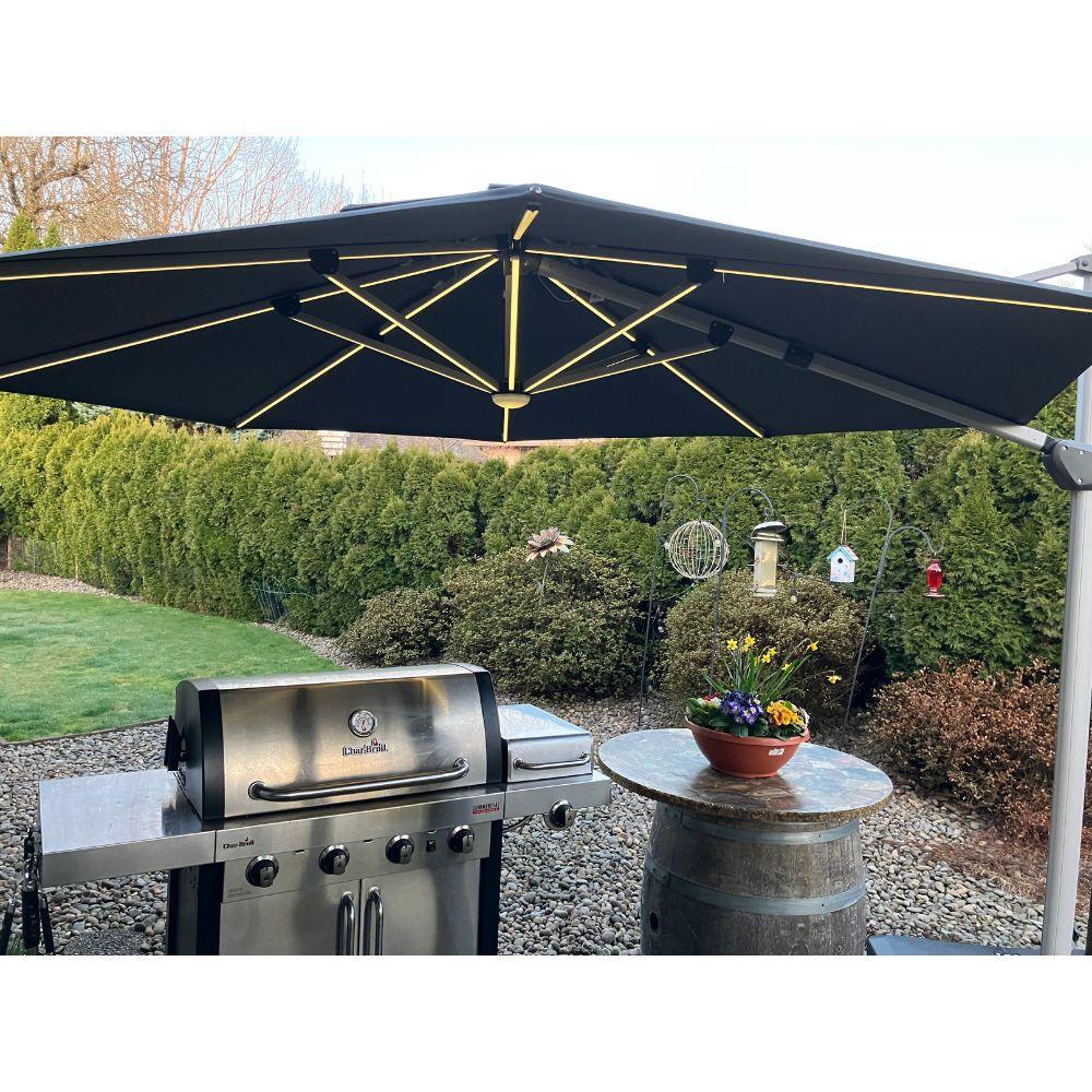 Round Cantilever Umbrella with Base, Outdoor Umbrellas with Lights