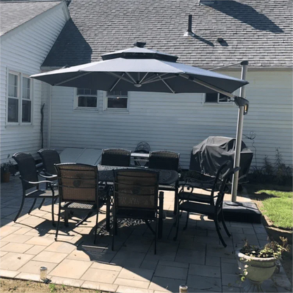 Round Cantilever Umbrella with Base, Outdoor Umbrellas with Lights