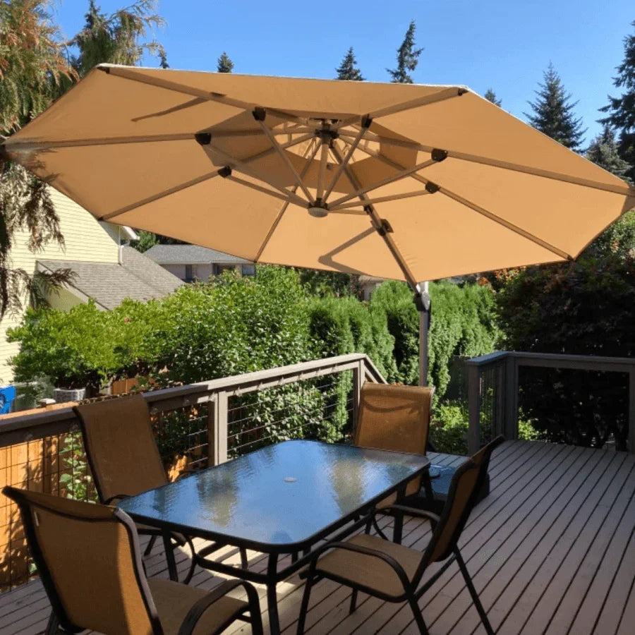 Round Cantilever Umbrella with Base, Outdoor Umbrellas with Lights