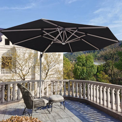 Round Cantilever Umbrella with Base, Outdoor Umbrellas with Lights