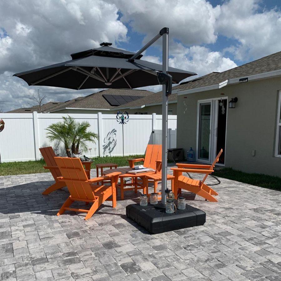 Round Cantilever Umbrella with Base, Outdoor Umbrellas with Lights