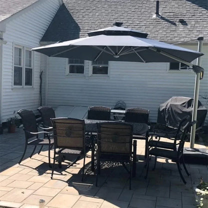 Round Cantilever Umbrella with Base, Outdoor Umbrellas with Lights