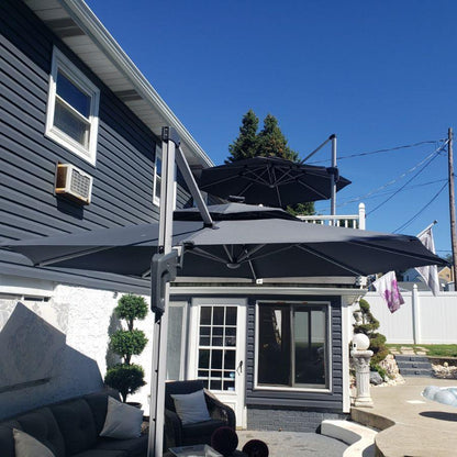 Round Cantilever Umbrella with Base, Outdoor Umbrellas with Lights