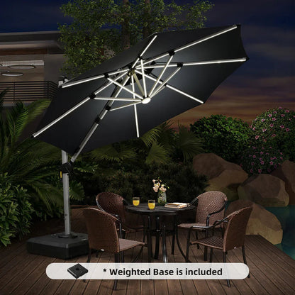 Round Cantilever Umbrella with Base, Outdoor Umbrellas with Lights